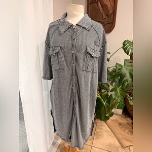 Free People Striped Button Front Shirt Dress | Relaxed Fit | Size M